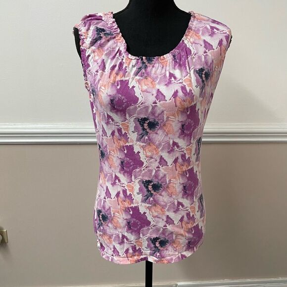 Ann Taylor Loft Floral Tank Top with Banded Bottom - Picture 1 of 5